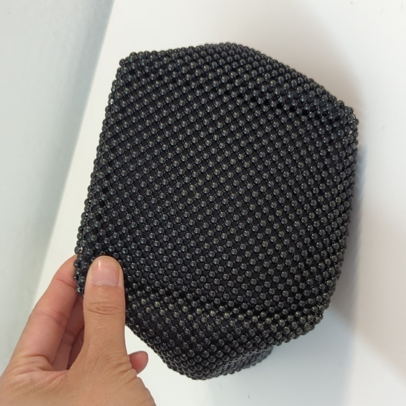 Women's Beaded Circle Handle Hobo Bag Black Gray punk grunge goth casual 90s y2k - Picture 6 of 11